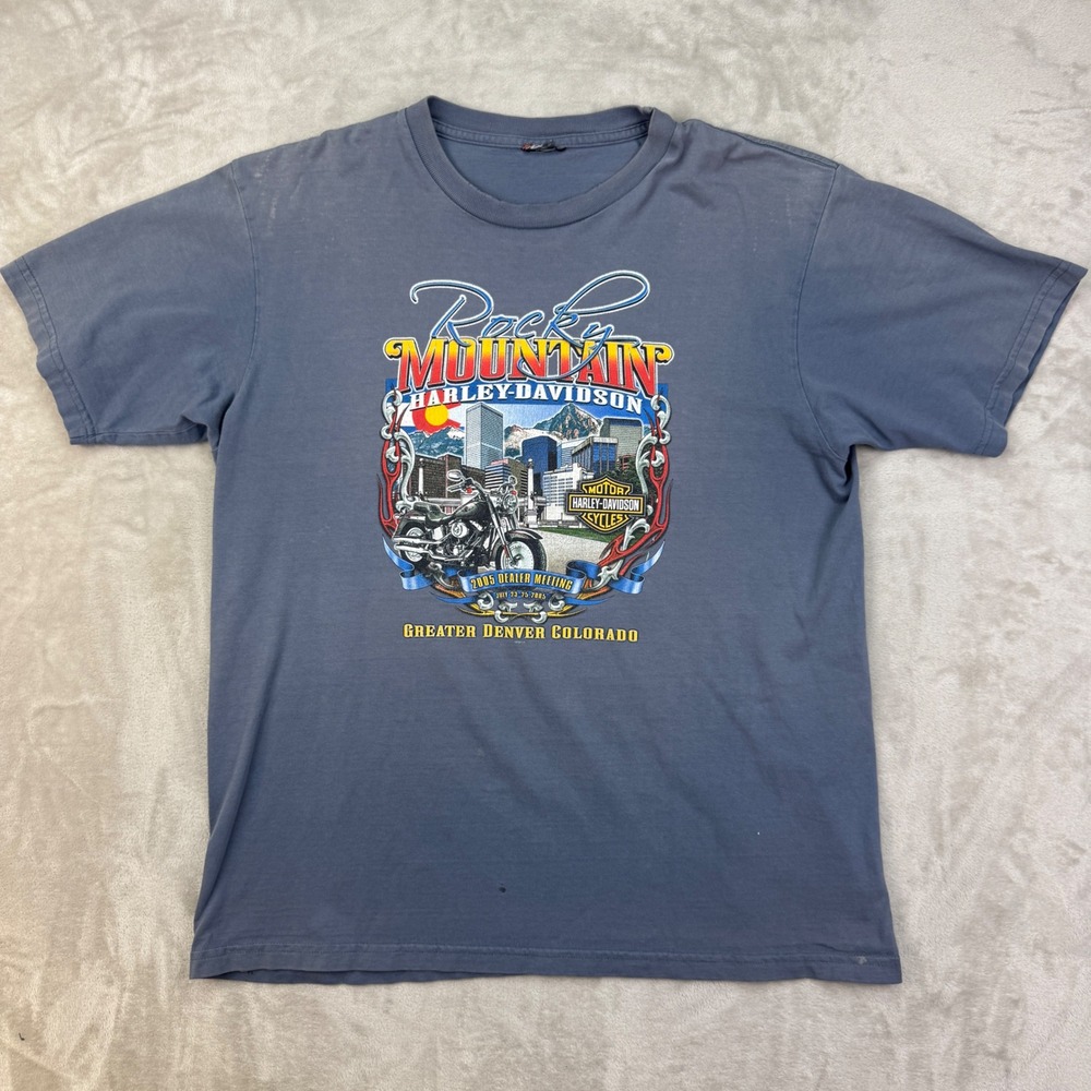 Harley Davidson Shirt Mens 22x29 Large Biker 2005 Rocky Mountain Denver Faded